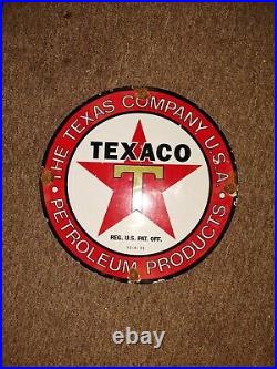 Vintage Dated 1933 Texaco Gasoline Motor Oil Porcelain Gas Station Pump Sign