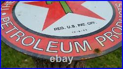 Vintage Dated 1933 Texaco Star Gasoline Motor Oil Porcelain Enamel Gas Pump Sign