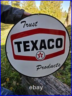 Vintage Double Sided Trust Texaco Products Porcelain Gas Station Sign 24