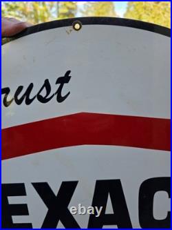 Vintage Double Sided Trust Texaco Products Porcelain Gas Station Sign 24