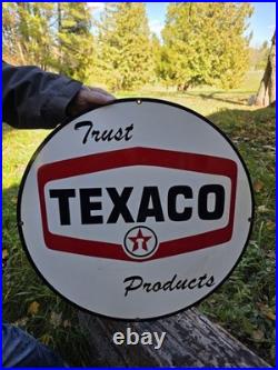 Vintage Double Sided Trust Texaco Products Porcelain Gas Station Sign 24