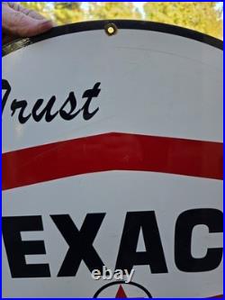 Vintage Double Sided Trust Texaco Products Porcelain Gas Station Sign 24