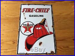 Vintage Fire-Chief Texaco Porcelain Gas and Oil Pump Plate