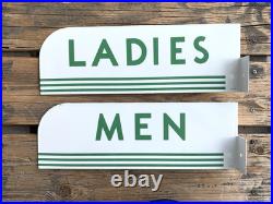 Vintage Flange Texaco Restroom Men, Ladies Porcelain Gas Pump Station Sign Set