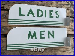 Vintage Flange Texaco Restroom Men, Ladies Porcelain Gas Pump Station Sign Set