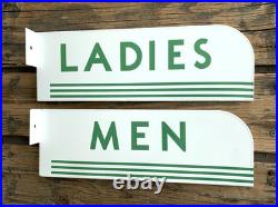 Vintage Flange Texaco Restroom Men, Ladies Porcelain Gas Pump Station Sign Set