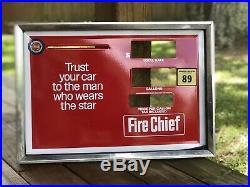 Vintage Framed Texaco Porcelain Gas Pump Face Plate Sign Red White Fire Chief