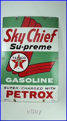Vintage Gas Pump Porcelain Sign Skychief Su-preme