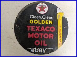 Vintage Golden Texaco Gasoline Motor Oil Porcelain Gas Station Pump Sign
