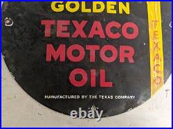 Vintage Golden Texaco Gasoline Motor Oil Porcelain Gas Station Pump Sign