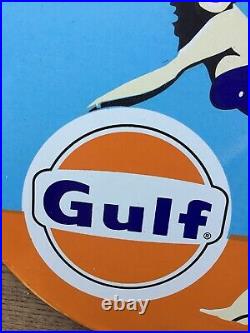 Vintage Gulf Oil Gasoline Heavy Porcelain Pump Plate Sign 12 Gas & Oil Sign