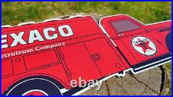 Vintage Heavy Texaco Gasoline Fuel Truck Porcelain Enamel Gas Pump Station Sign