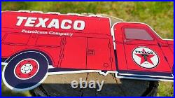Vintage Heavy Texaco Gasoline Fuel Truck Porcelain Enamel Gas Pump Station Sign