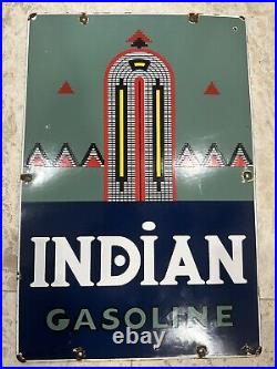 Vintage INDIAN GASOLINE PORCELAIN PUMP PLATE SIGN 12x18 TEXACO SSP Gas Station