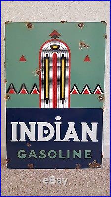 Vintage Indian Gasoline Gas Pump Plate 18 Porcelain Metal Sign