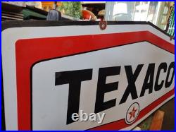 Vintage Large Rare Texaco Star Gas Pump Double Sided Heavy Porcelain Metal Sign