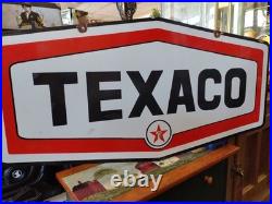 Vintage Large Rare Texaco Star Gas Pump Double Sided Heavy Porcelain Metal Sign