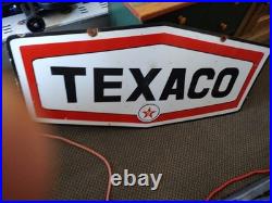 Vintage Large Rare Texaco Star Gas Pump Double Sided Heavy Porcelain Metal Sign