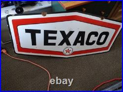 Vintage Large Rare Texaco Star Gas Pump Double Sided Heavy Porcelain Metal Sign