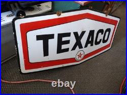 Vintage Large Rare Texaco Star Gas Pump Double Sided Heavy Porcelain Metal Sign