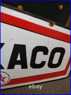 Vintage Large Rare Texaco Star Gas Pump Double Sided Heavy Porcelain Metal Sign