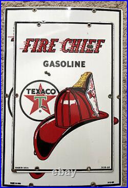 Vintage ORIGINAL 1960 Porcelain Texaco Fire Chief Gas Pump Sign 15 x 10