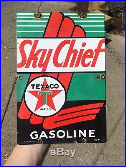 Vintage ORIGINAL Texaco Sky Chief 8x12 rare version Porcelain Gas pump sign