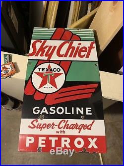 Vintage ORIGINAL Texaco Sky Chief Porcelain Gas Pump Plate Gas Sign Single Sided