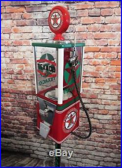 Vintage Oak TEXACO OIL gumball machine gas pump with Stand