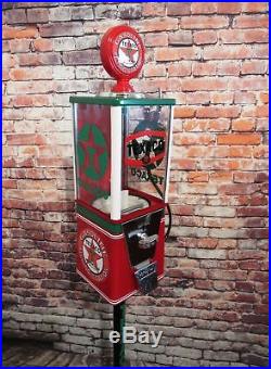 Vintage Oak TEXACO OIL gumball machine gas pump with Stand