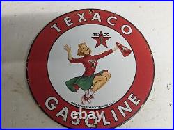 Vintage Old 1957 Texaco Gasoline Porcelain Gas Station Motor Oil Pump Sign