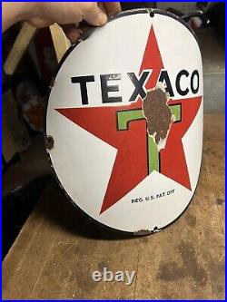 Vintage Old Original Visible Gas Pump Texaco Curved Porcelain Plate Sign USA