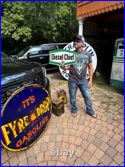 Vintage Old Texaco Diesel Chief Outboard Gasoline Pump Metal Sign Gas Oil Nice