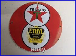 Vintage Old Texaco Ethyl Gasoline Porcelain Gas Station Motor Oil Pump Sign
