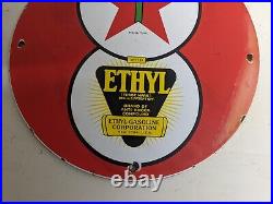 Vintage Old Texaco Ethyl Gasoline Porcelain Gas Station Motor Oil Pump Sign