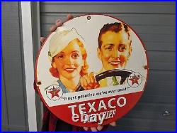 Vintage Old Texaco Fire Chief Gasoline Porcelain Gas Station Pump Motor Oil Sign