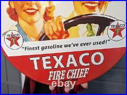 Vintage Old Texaco Fire Chief Gasoline Porcelain Gas Station Pump Motor Oil Sign