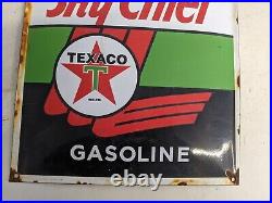 Vintage Old Texaco Fire Chief Gasoline Porcelain Gas Station Pump Motor Oil Sign