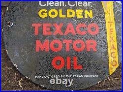 Vintage Old Texaco Golden Gasoline Motor Oils Porcelain Enamel Gas Pump Oil Sign