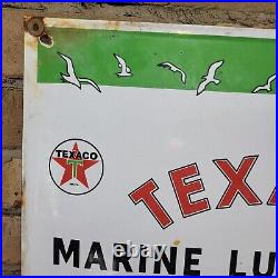 Vintage Old Texaco Marine Lubricants Gasoline Porcelain Gas Pump Sign 12 X 16
