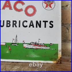 Vintage Old Texaco Marine Lubricants Gasoline Porcelain Gas Pump Sign 12 X 16