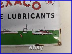 Vintage Old Texaco Marine Lubricants Porcelain Gas Station Pump Motor Oil Sign