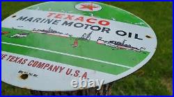 Vintage Old Texaco Marine Motor Fuel Porcelain Enamel Oil Gas Station Pump Sign