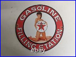 Vintage Old Texaco Star Gasoline Porcelain Gas Station Metal Pump Sign Motor