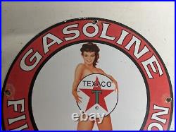 Vintage Old Texaco Star Gasoline Porcelain Gas Station Metal Pump Sign Motor