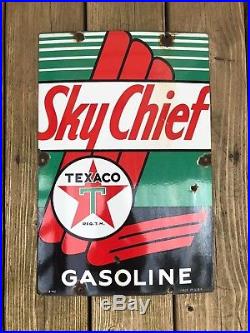 Vintage Original 1940 Texaco Sky Chief Gasoline Porcelain Gas Pump Plate Sign