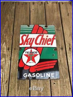Vintage Original 1940 Texaco Sky Chief Gasoline Porcelain Gas Pump Plate Sign