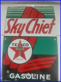 Vintage Original 1953 Texaco Sky Chief Porcelain Gas Pump Plate 12X18