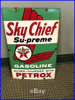 Vintage Original 1959 Porcelain Texaco Sky Chief Gas Pump Plate Sign Barn Find