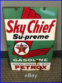 Vintage Original 1959 Porcelain Texaco Sky Chief Gas Pump Plate Sign Barn Find
